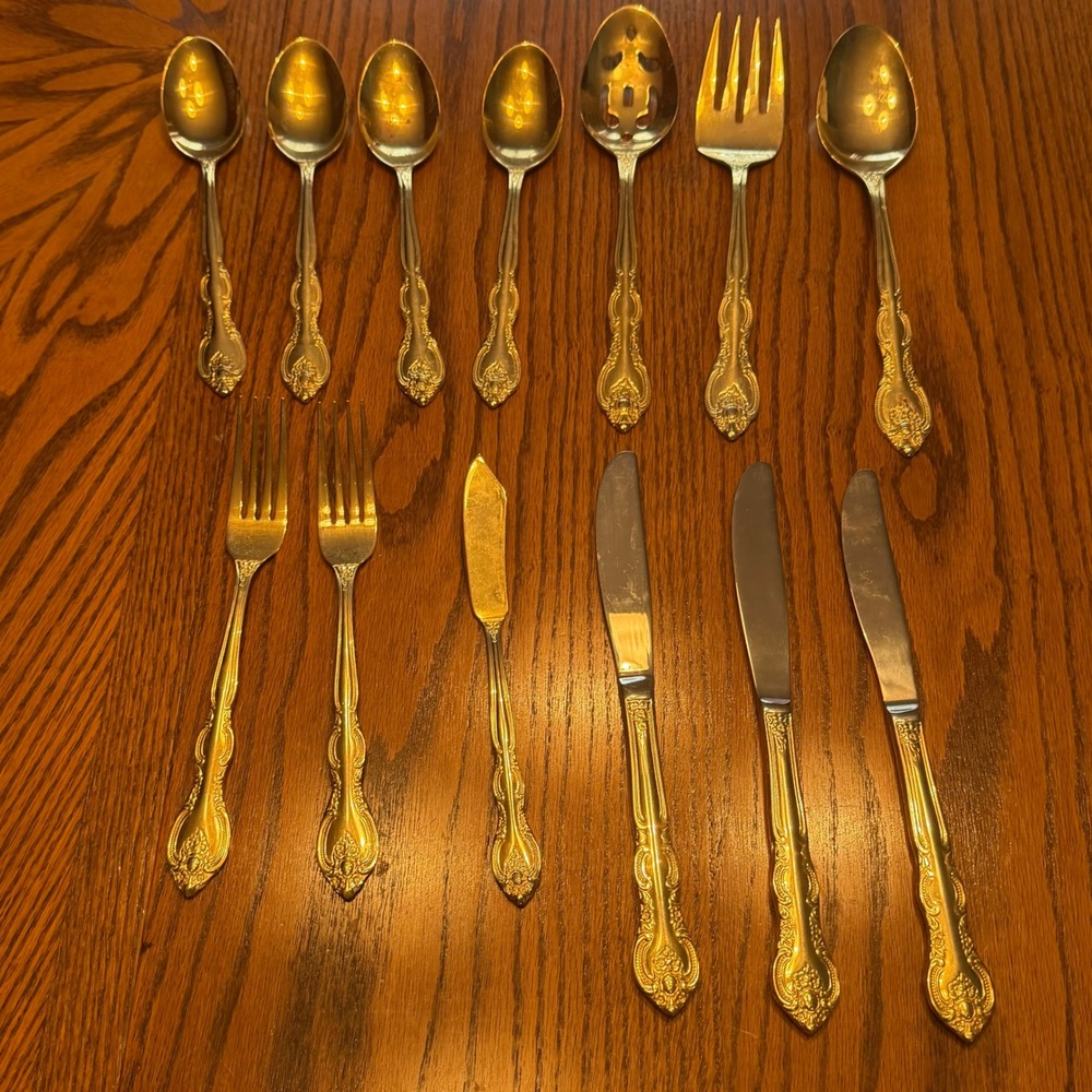 International Silver San Marcos Gold Electroplated Flatware Serving Spoon‎ 13 Pc